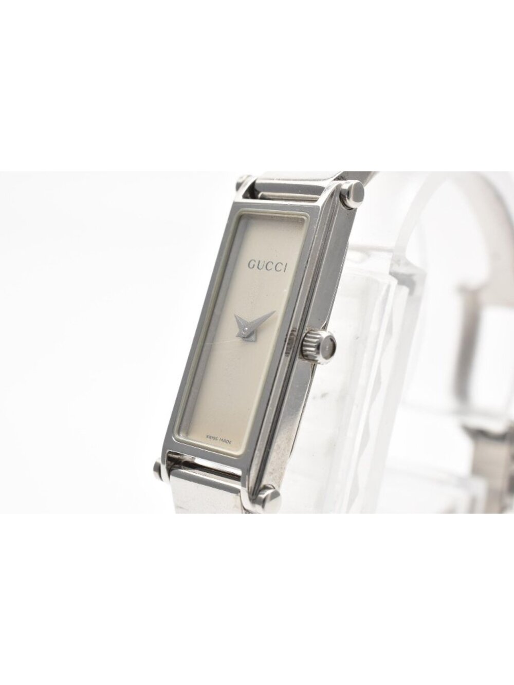 Gucci Y2k Quartz Watch White Dial 2 Hand Square Rectangular Stainless Steel